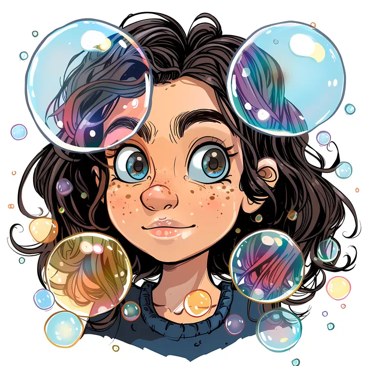 Curly-Haired Girl with Bubbles