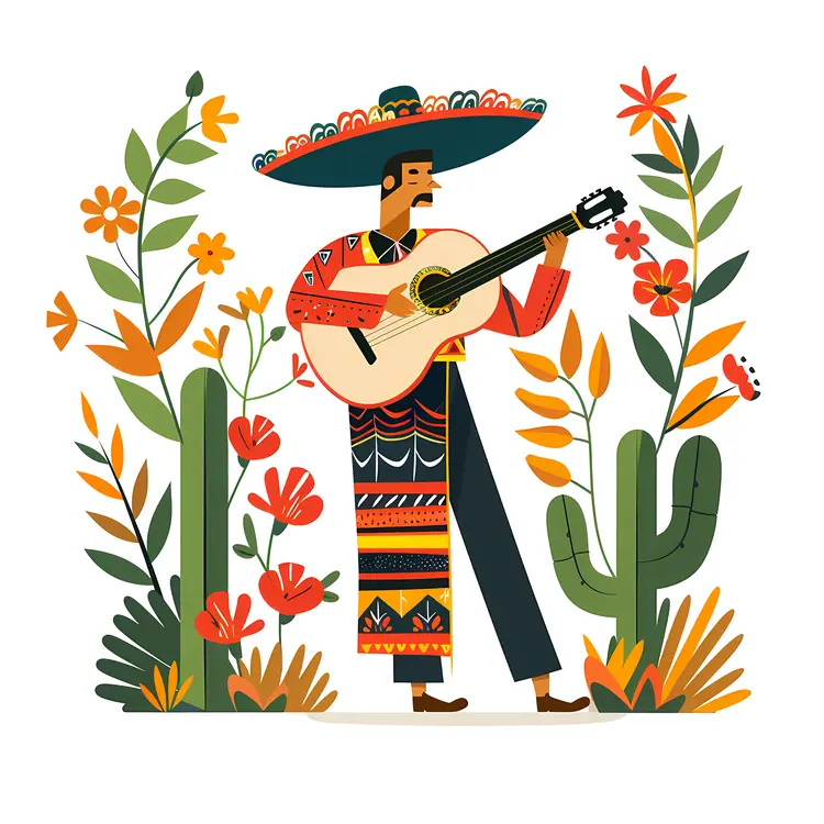 Mexican Guitarist with Floral Background