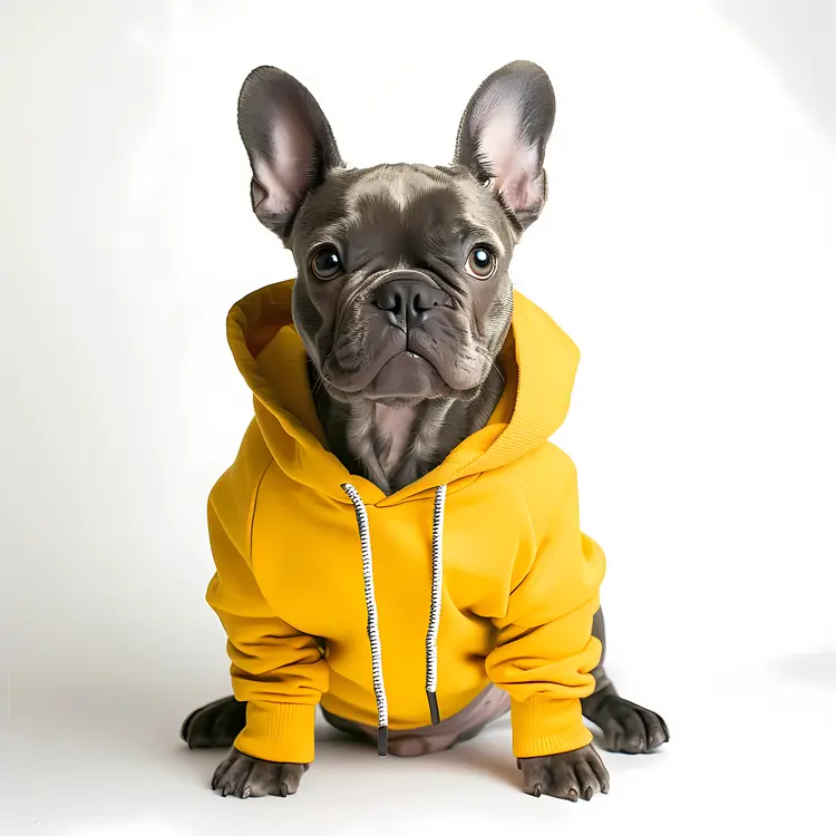 French Bulldog in Yellow Hoodie