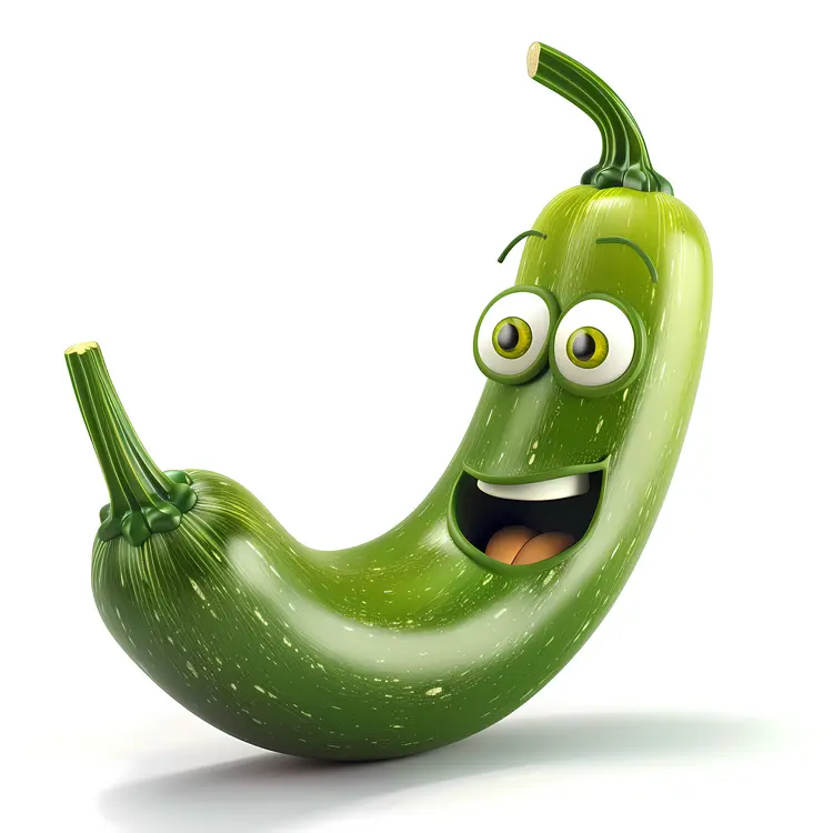 Smiling Green Zucchini Cartoon Character