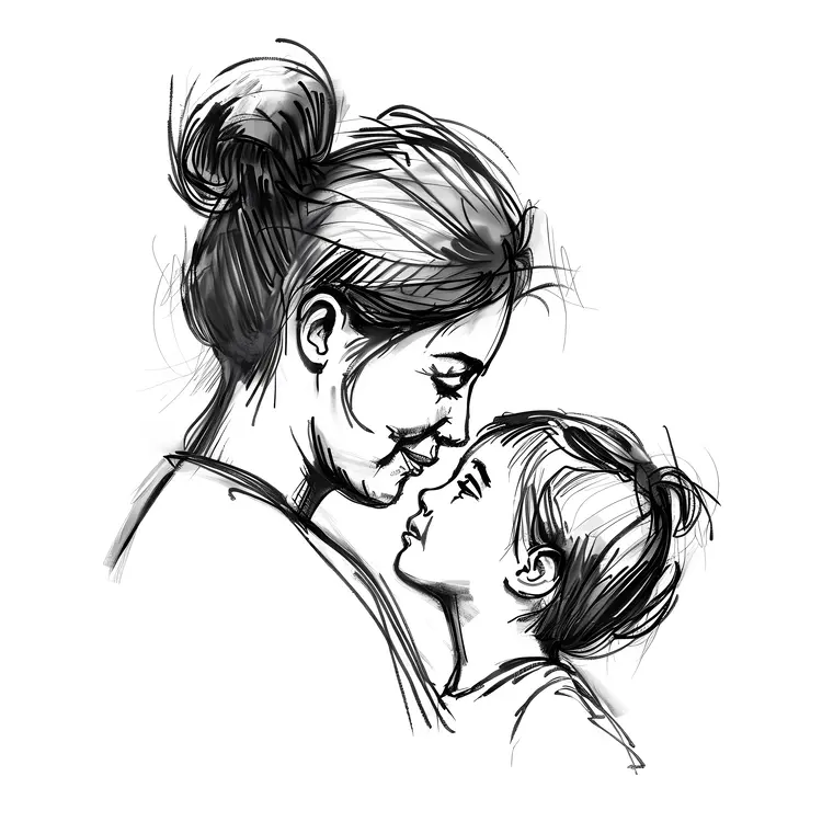 Affectionate Mother and Child Sketch