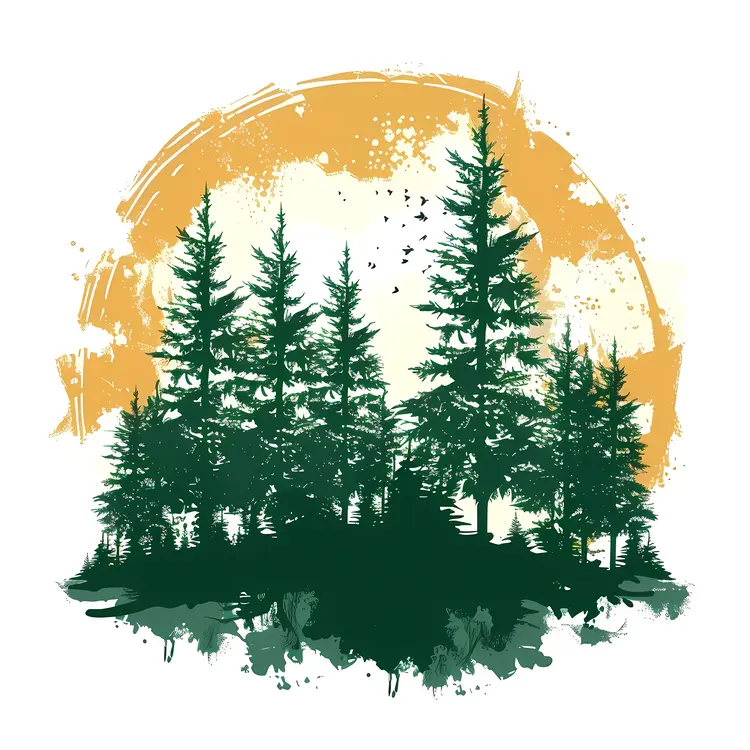 Forest Silhouette with Sunset Background
