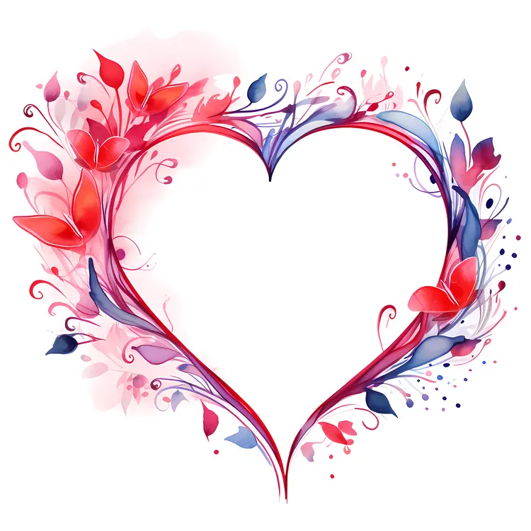 Heart Frame with Red and Blue Leaves