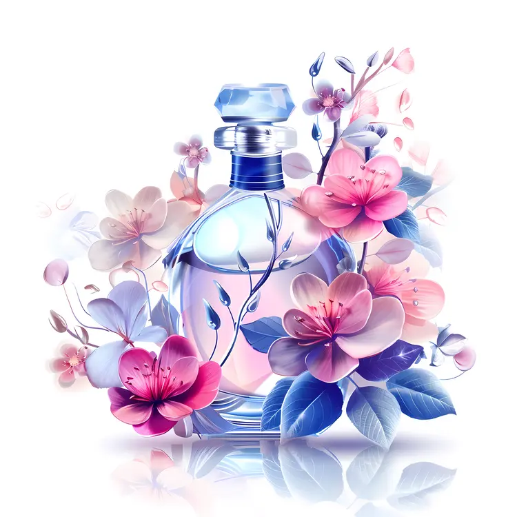 Elegant Blue and Pink Perfume Bottle with Floral Design