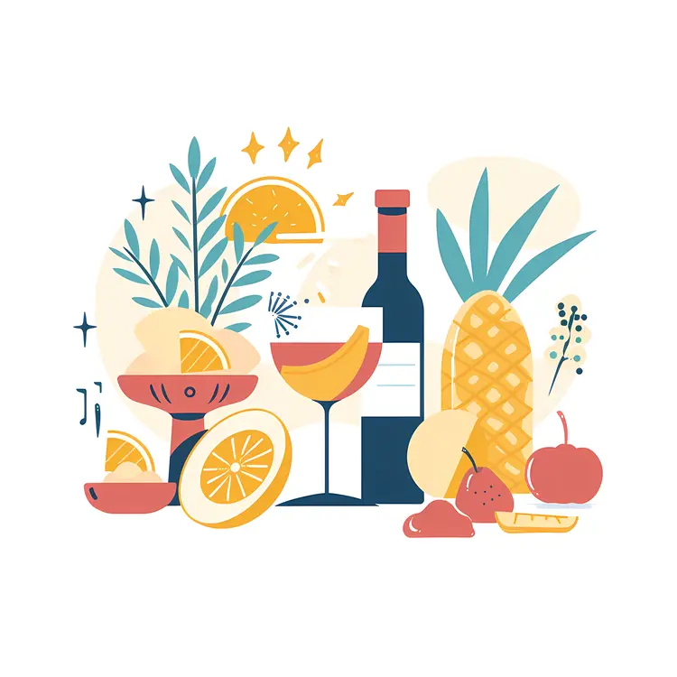 Wine and Fruits with Pineapple and Orange