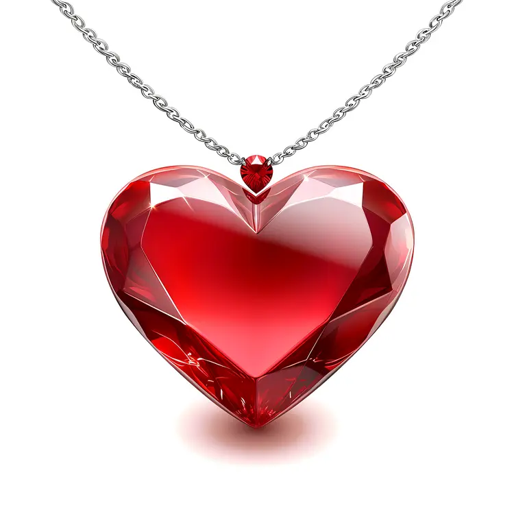 Simple Red Heart Necklace with Silver Chain