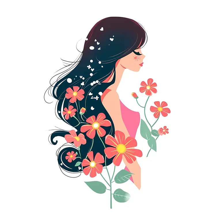 Woman with Floral Hair Illustration