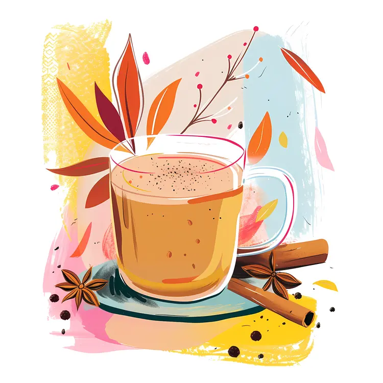 Glass Cup with Cinnamon Stick and Leaves