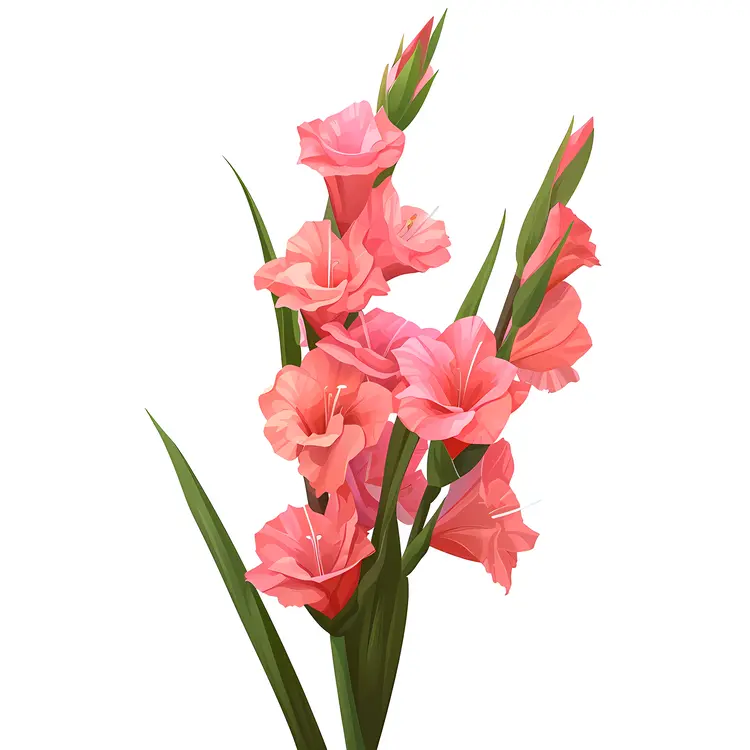 Pink Flowers with Green Leaves