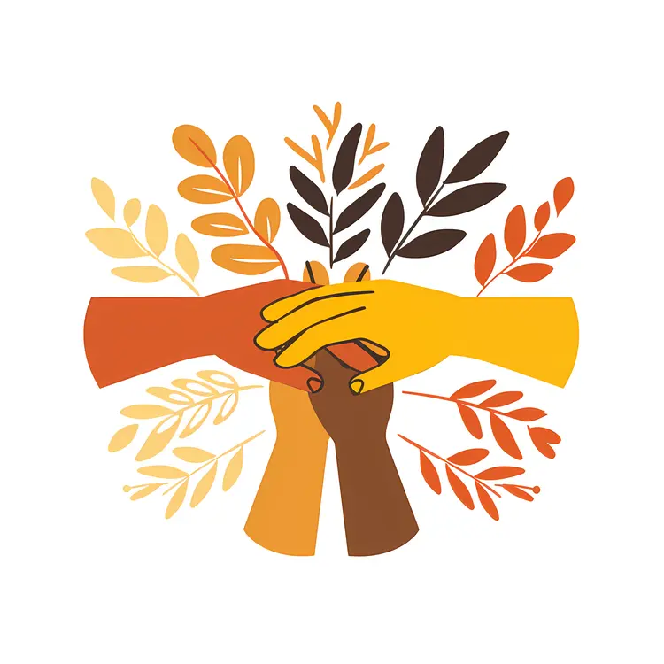 Illustration of Hands and Leaves Representing Unity