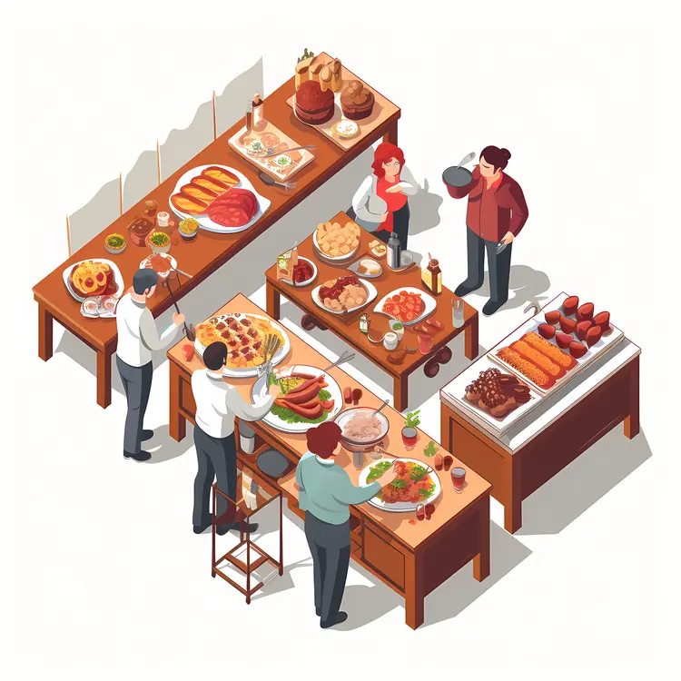 Buffet Table with Various Dishes