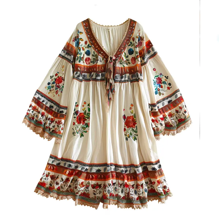 Floral Embroidered Dress with Bell Sleeves