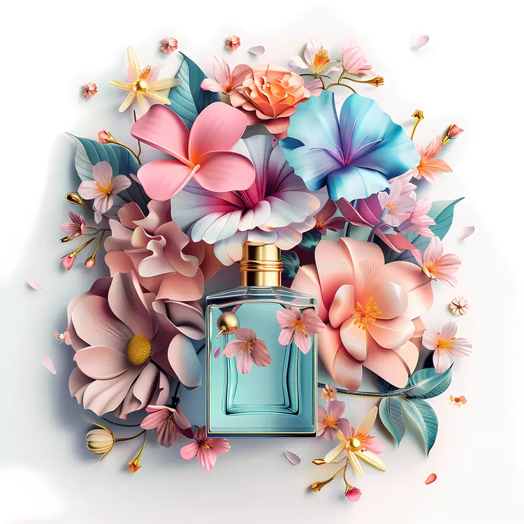 Elegant Blue Perfume Bottle with Floral Design