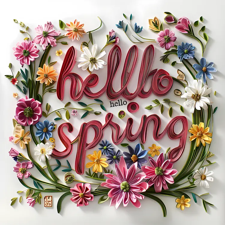 Floral Hello Spring Text with Flowers