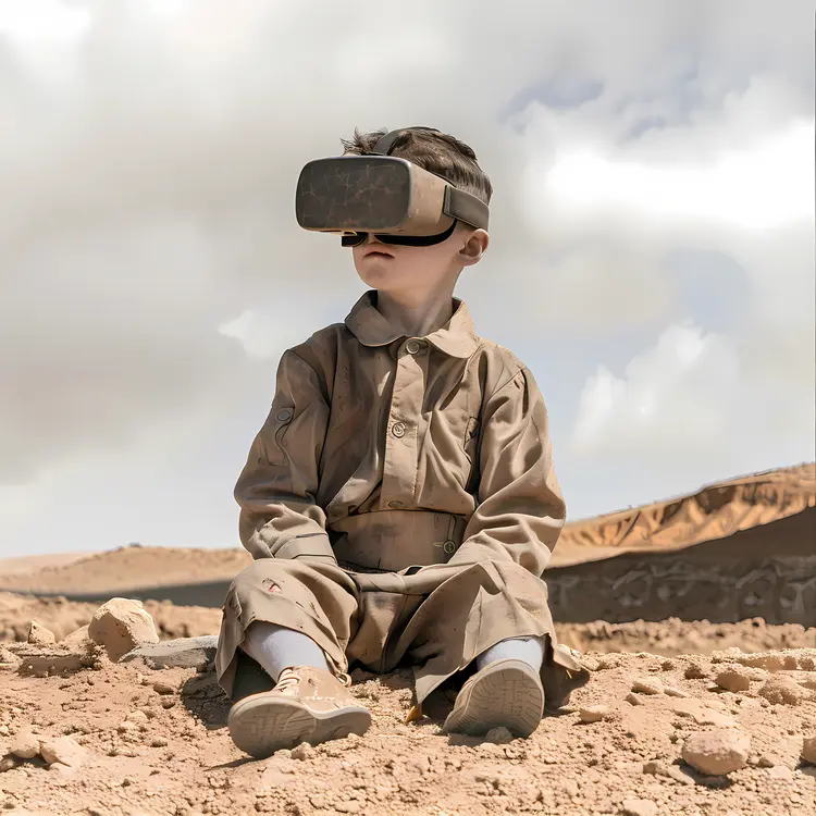 Child in Desert with VR Headset