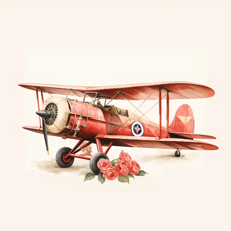 Red Biplane with Rose Accents
