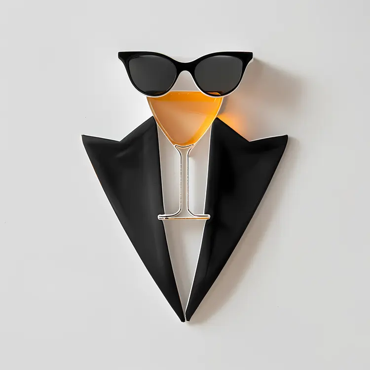 Black Sunglasses with Tuxedo and Drink Design
