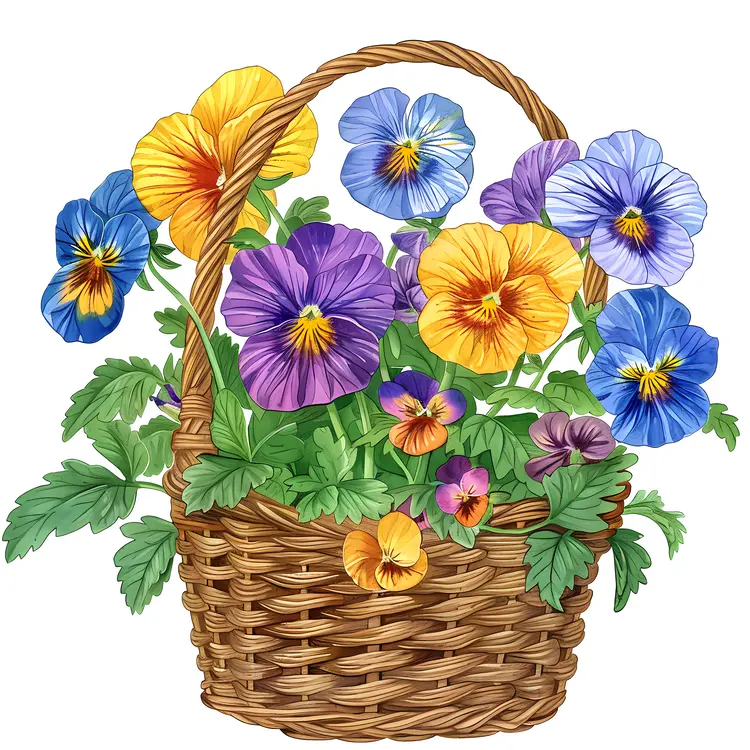 Colorful Flowers in Wicker Basket
