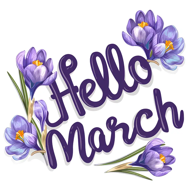 Hello March with Purple Flowers