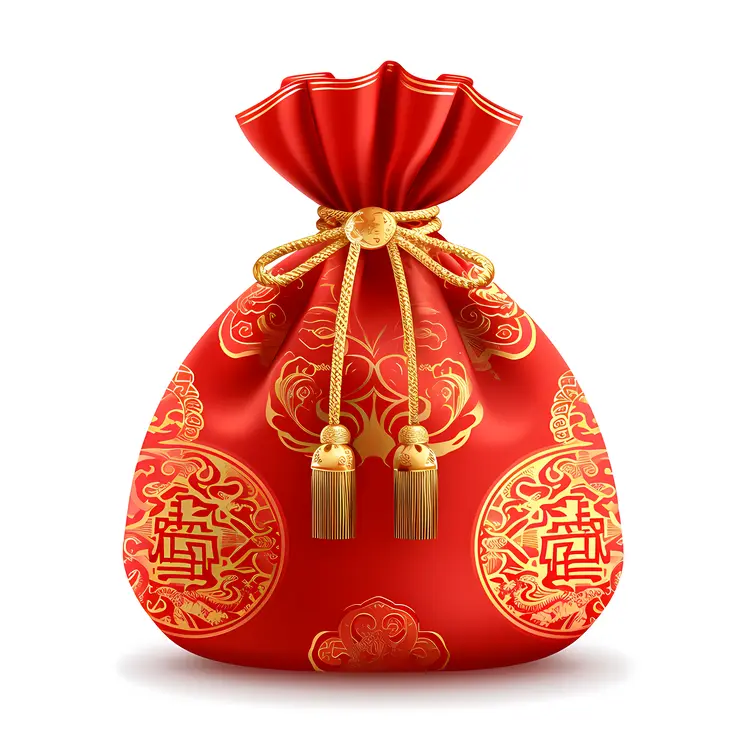 Red and Gold Decorative Bag with Chinese Symbols for Chinese New Year