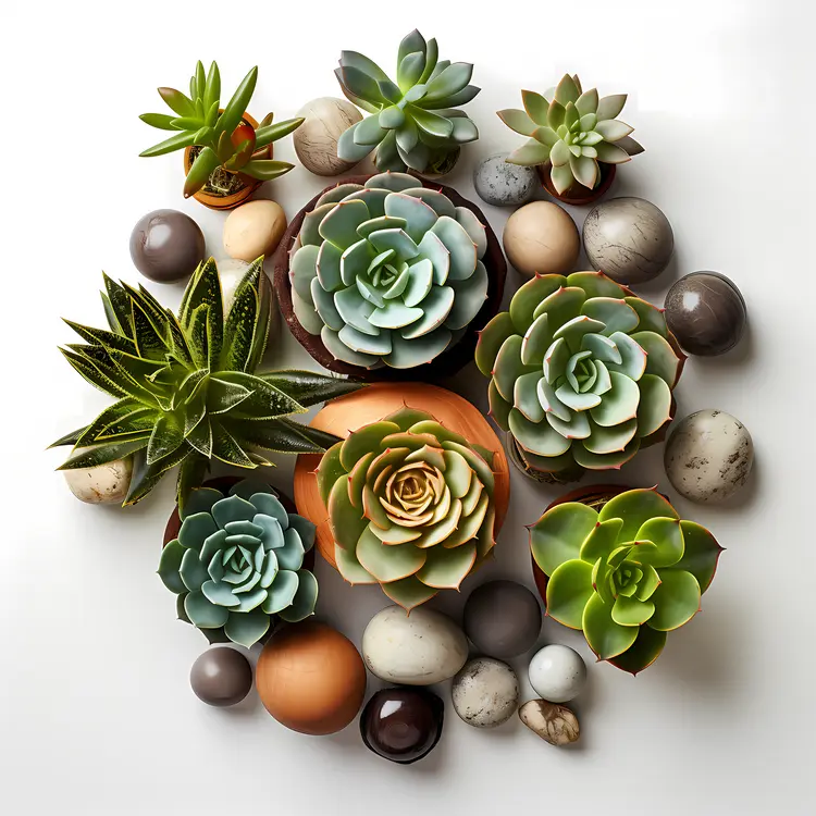 Succulent Arrangement with Pots and Stones