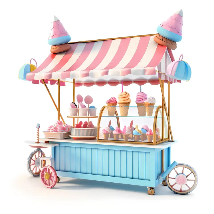 Cute Ice Cream Cart with Colorful Sweets