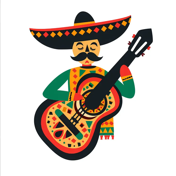 Traditional Mexican Guitarist in Sombrero