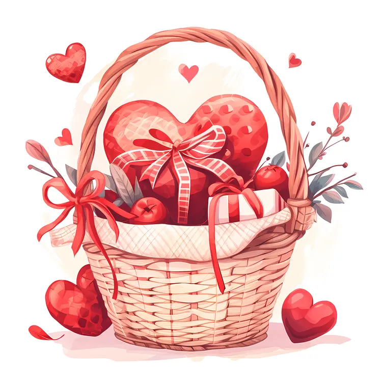 Heart Basket with Ribbons for Valentine's Day