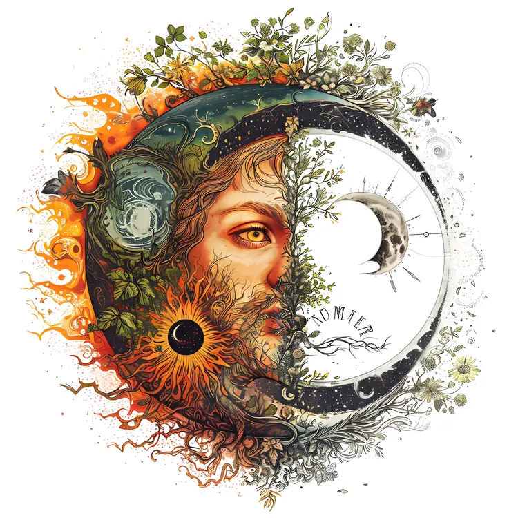 Sun and Moon with Human Face