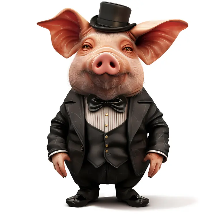 Pig in a Suit with Bow Tie