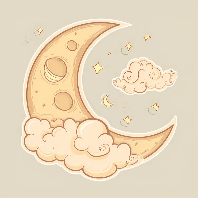 Crescent Moon and Clouds with Stars