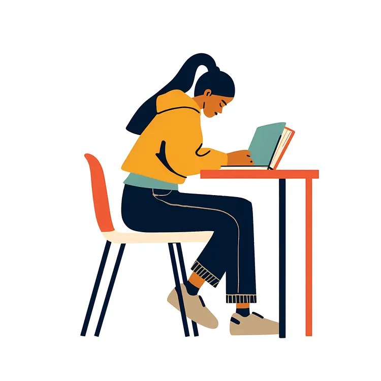 Student with Laptop Studying at Table