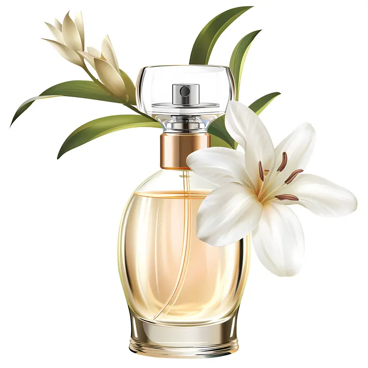 Perfume Bottle with White Lily Flowers