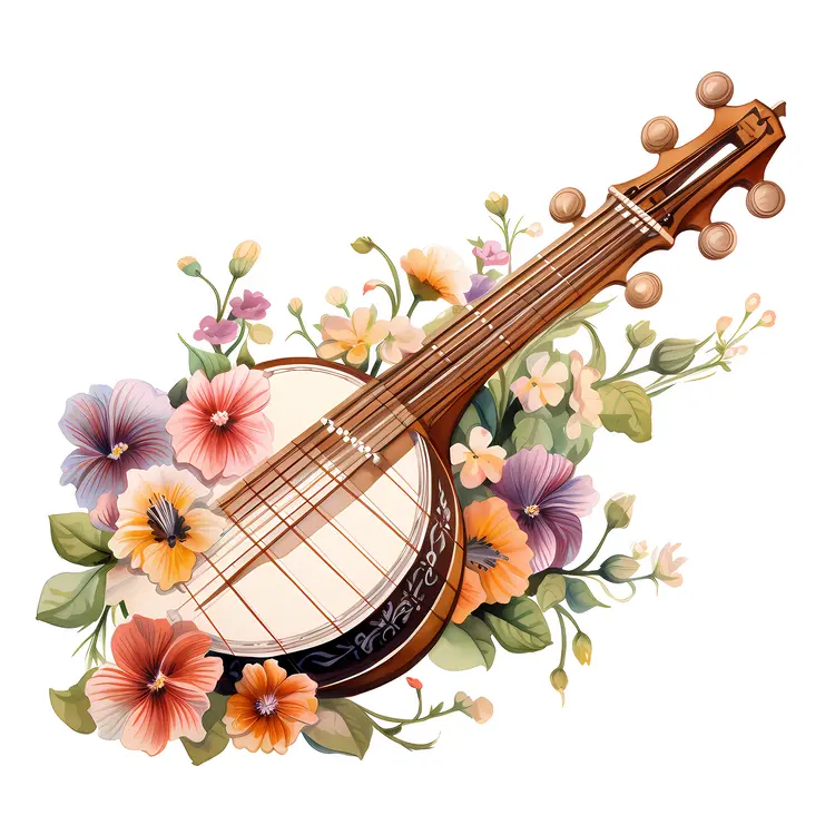 Banjo with Colorful Flowers