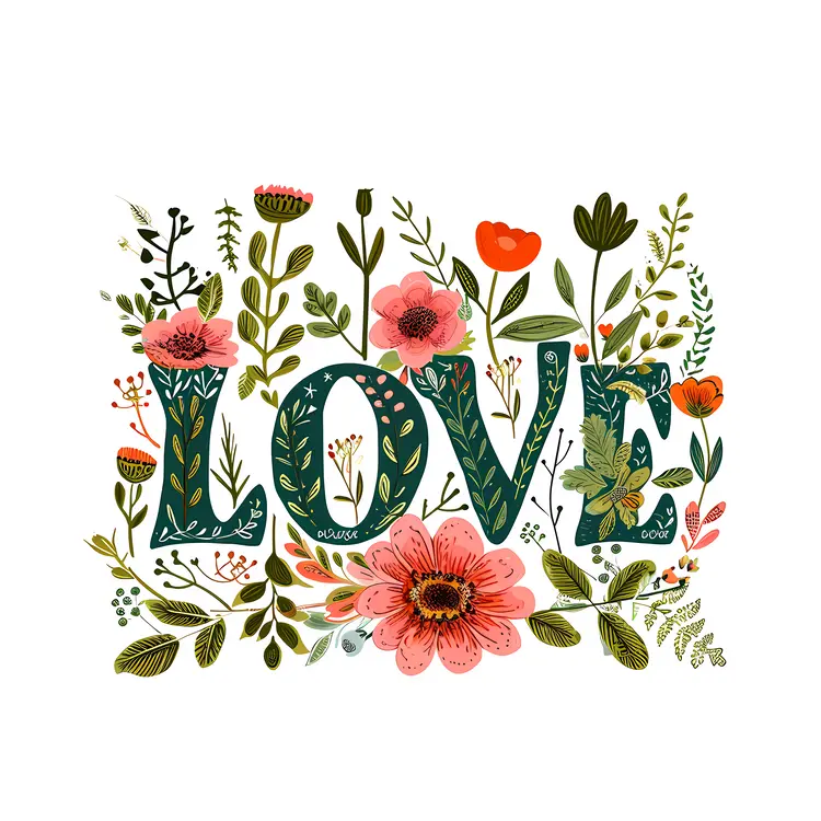 Greenery and Floral LOVE Text