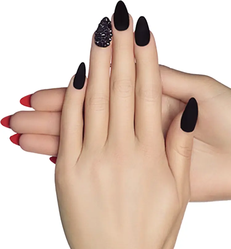 Stylish Black and Red Manicure on Hands