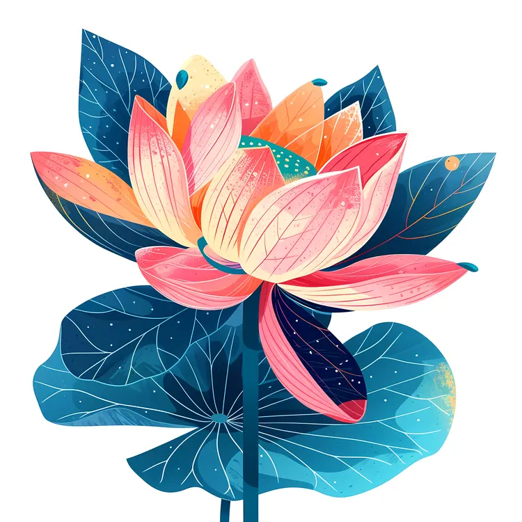 Colorful Lotus Flower with Blue Leaves