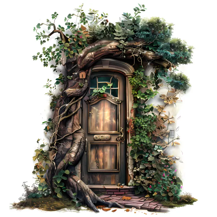 Wooden Door with Vines