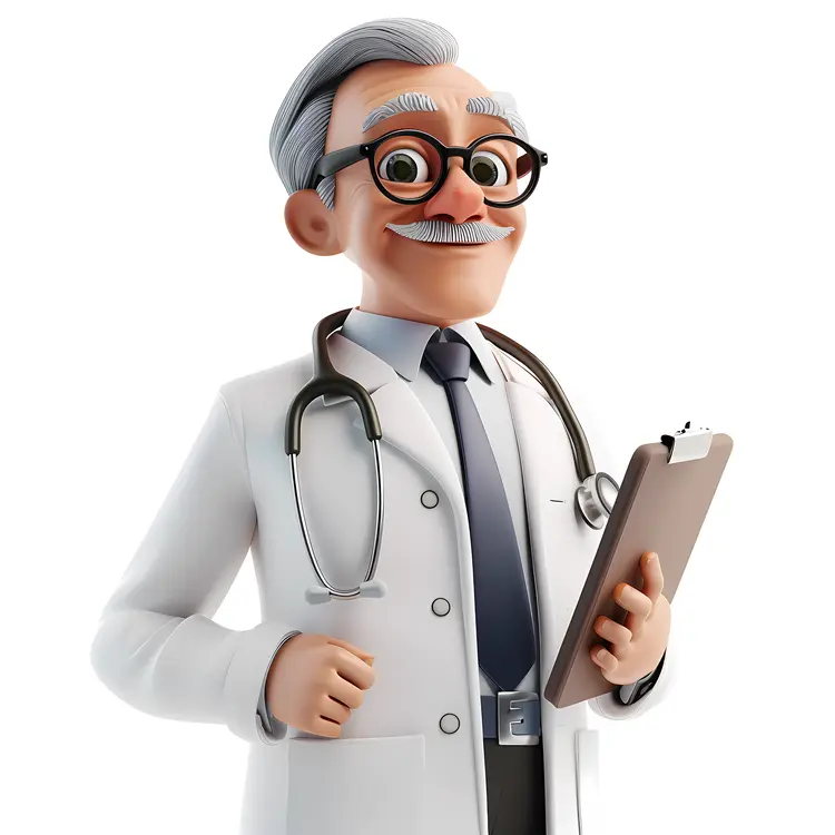 Cute Cartoon Elderly Doctor with Clipboard