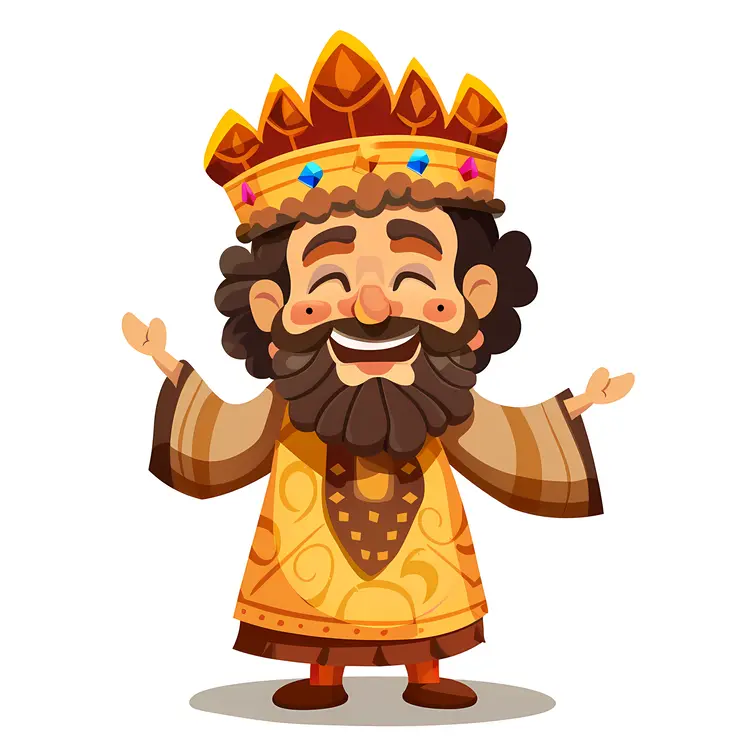 Cartoon King with Crown and Beard