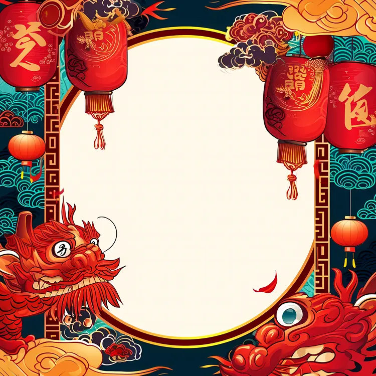 Vibrant Red Lanterns and Dragons Frame for Chinese New Year
