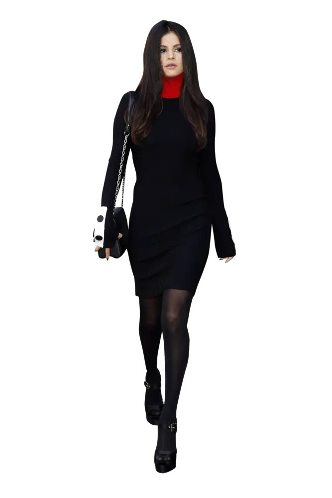 Elegant Woman in Black Dress with Handbag