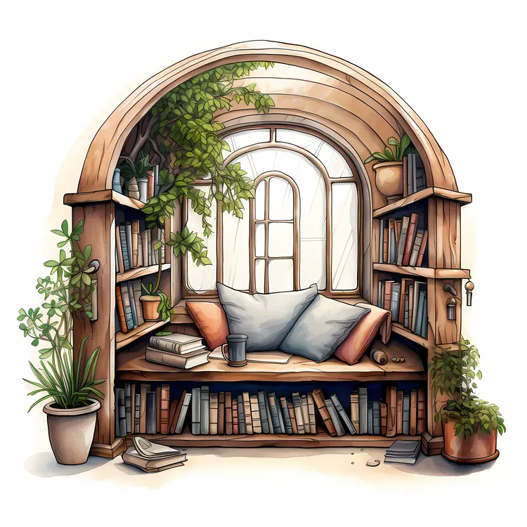 Cozy Reading Nook with Plants and Pillows