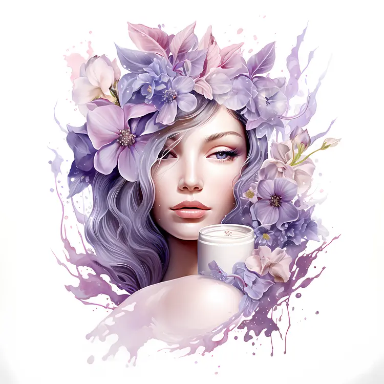 White Cream Jar with Purple-Haired Woman and Flowers