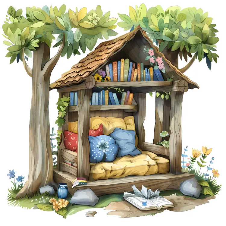Illustration of a Cozy Reading Nook in Nature