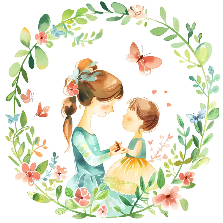 Mother and Child in Floral Frame