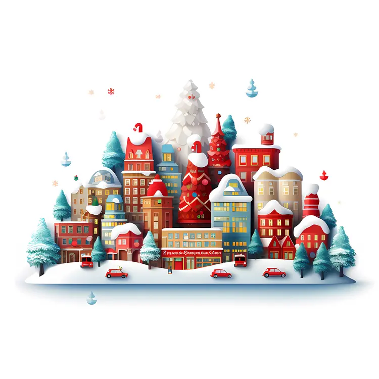 Snowy Miniature Cityscape with Colorful Buildings