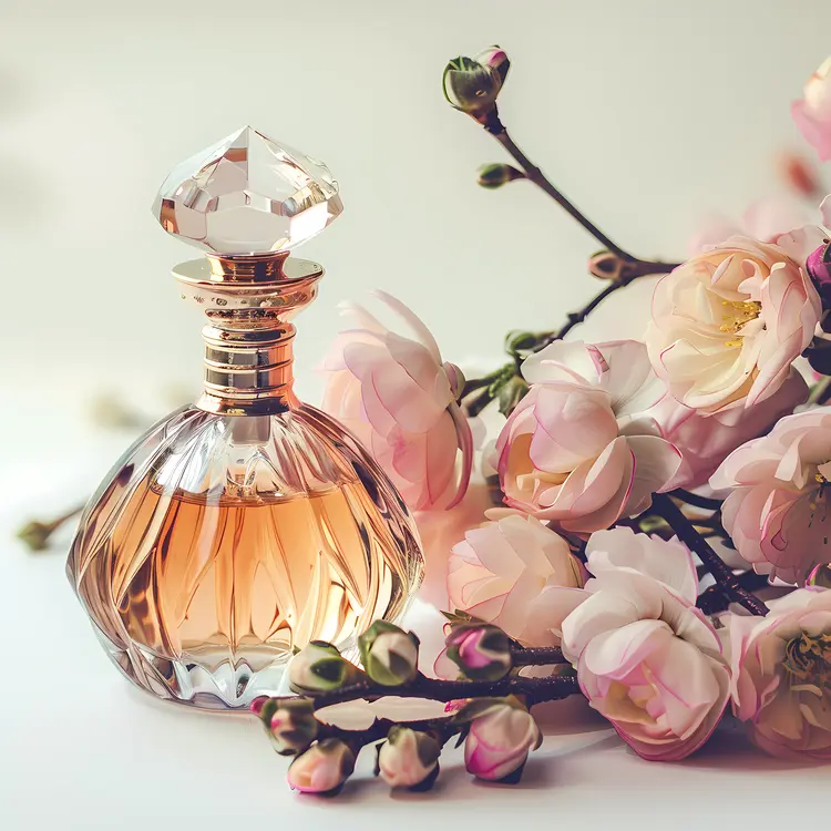 Elegant Perfume Bottle with Flowers Photo