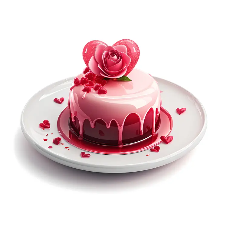 Heart-shaped Cake with Pink Rose