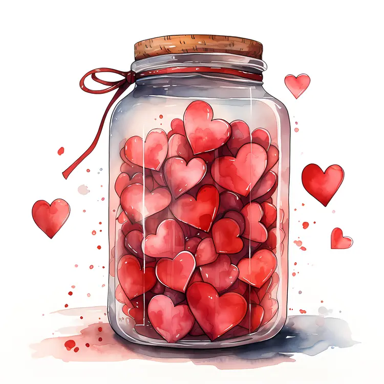 Jar Filled with Pink and Red Hearts